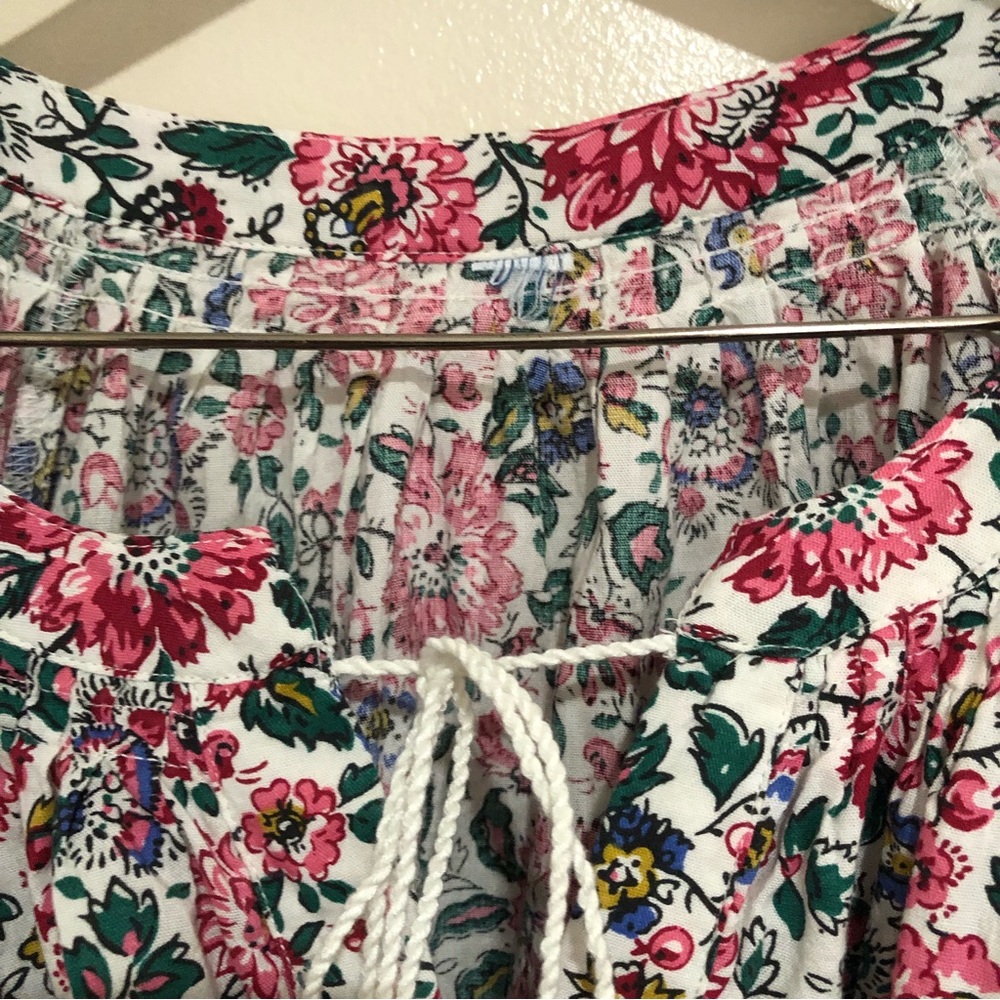 Womens Bohemian Floral V Neck Front tie puff sleeve Blouse. Size XXL. - Picture 3 of 12